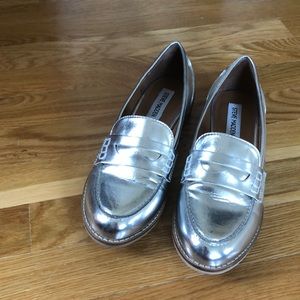 Silver Steve Madden loafers, never worn outside!